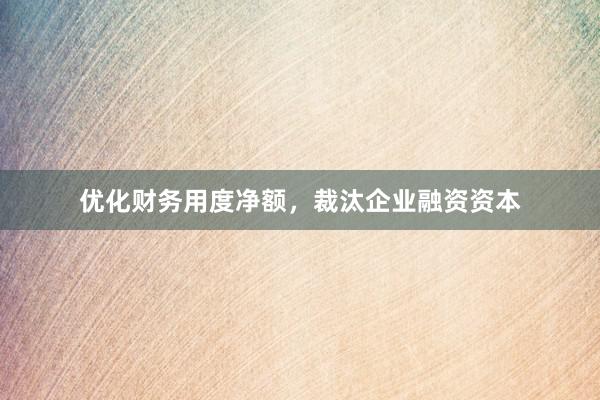 优化财务用度净额，裁汰企业融资资本